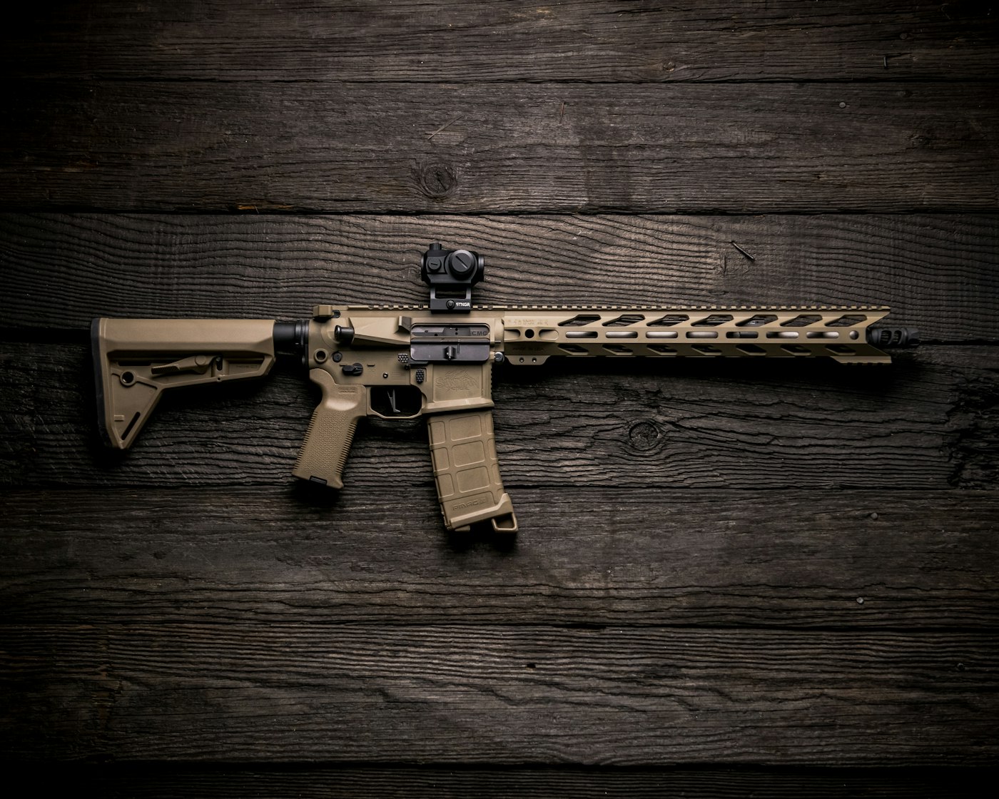 Custom AR rifle build with mounted optic